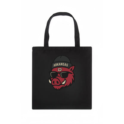 Fayetteville Razorback wearing Arkansas beanie with hog patch - Tote Bag - dark
