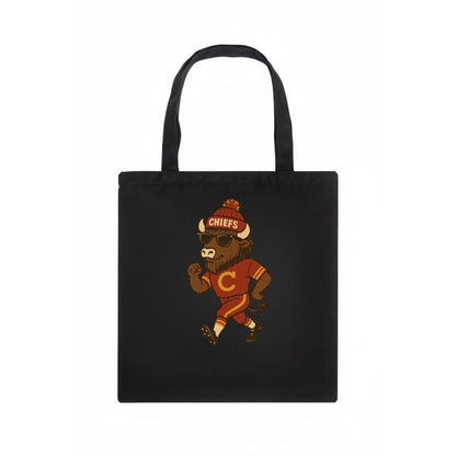 KC Bison wearing Chiefs beanie with arrowhead patch and wayfarer sunglasses - Tote Bag - dark