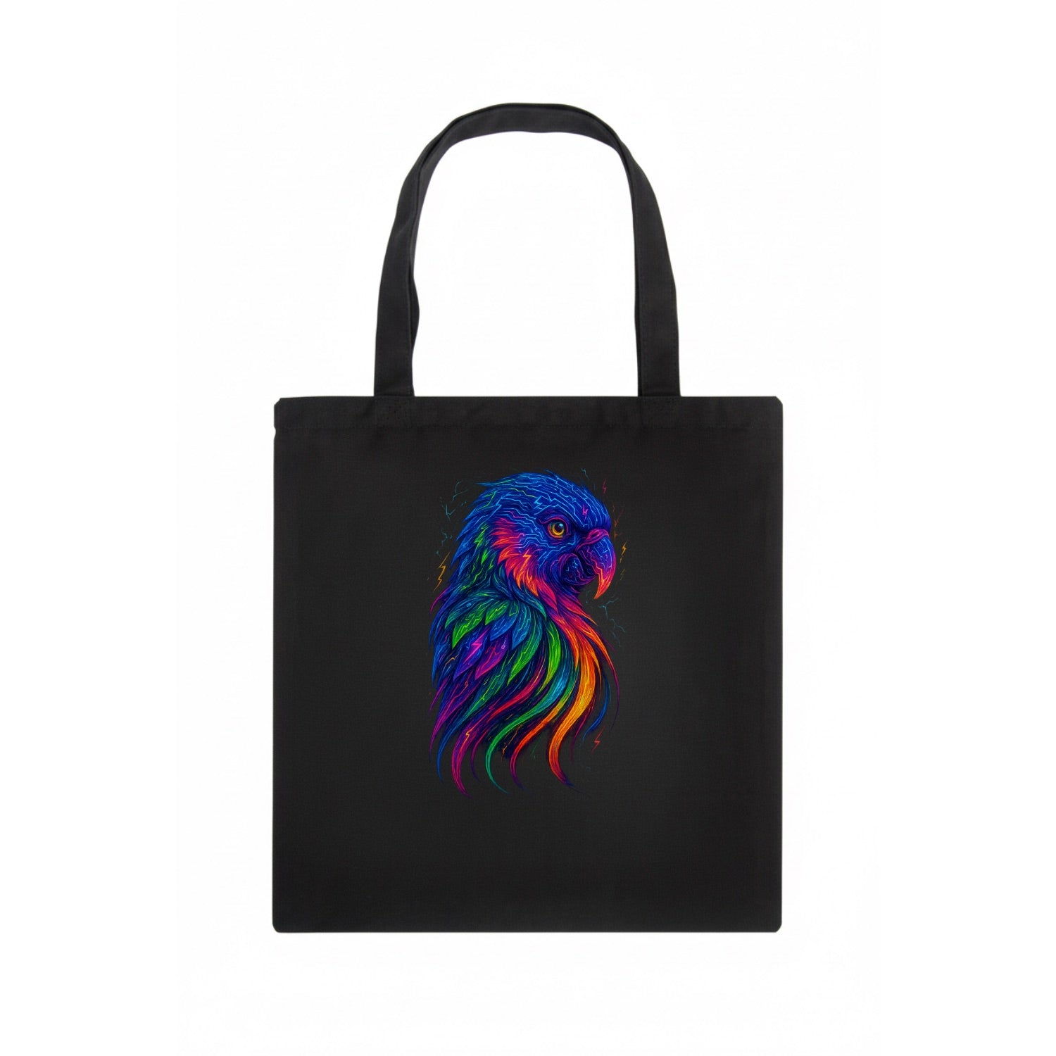 Vibrant parrot with feathers flowing into tropical rainbow streams, every color of the - Tote Bag - dark
