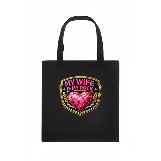 MY WIFE IS MY ROCK - pink rock heart - pink - solid wife - Tote Bag - dark