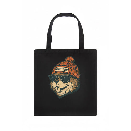 Oregon Beaver wearing Portland beanie with pom pom and wayfarer sunglasses - Tote Bag