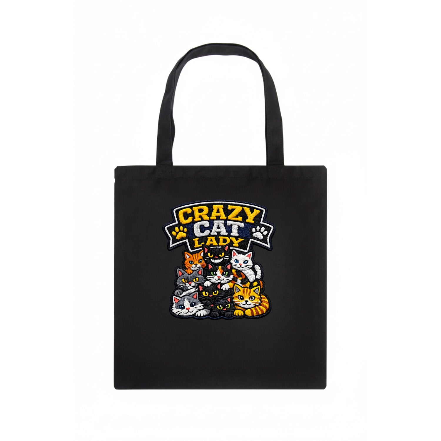CRAZY CAT LADY - cat pile in multicolor , cat collector - Tote Bag - dark