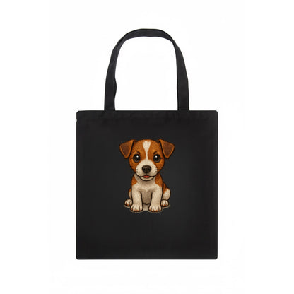 Baby Jack Russell Terrier Puppy - white with markings, alert ears, energetic eyes, - Tote Bag - dark
