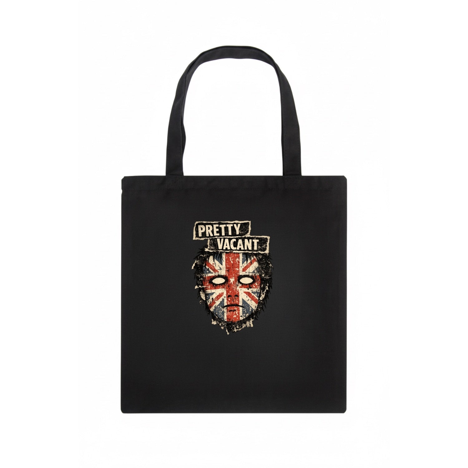 PRETTY VACANT | Blank stare Union Jack face | Empty expression | Punk nihilism | Iconic - Tote Bag - dark