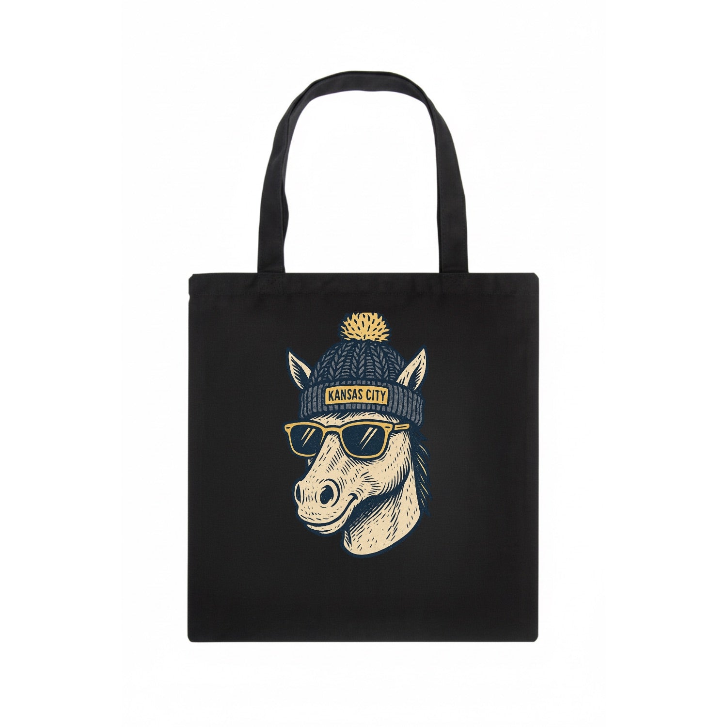 Missouri Mule wearing Kansas City beanie with pom pom and wayfarer sunglasses - Tote Bag - dark