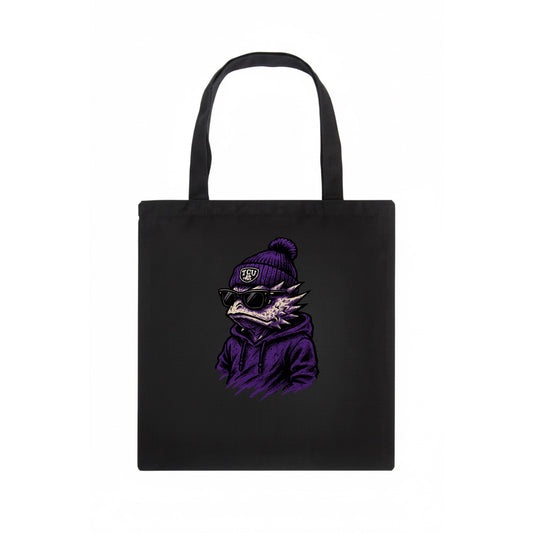 Fort Worth Horned Frog wearing TCU beanie with frog patch - Tote Bag - dark