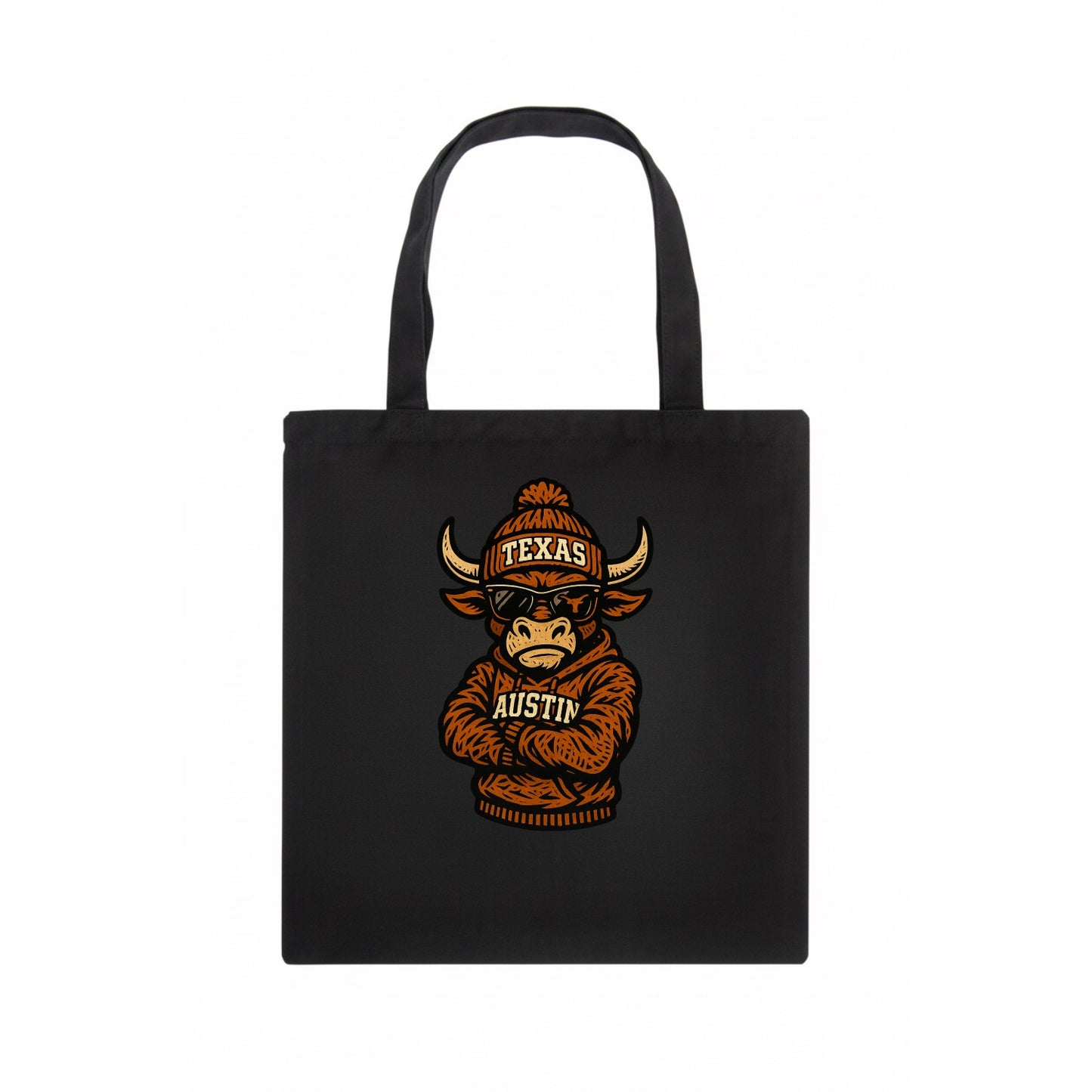 Austin Bevo wearing Texas beanie with longhorn patch - Tote Bag - dark