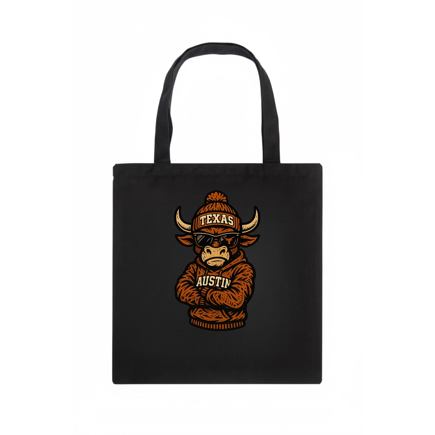 Austin Bevo wearing Texas beanie with longhorn patch - Tote Bag - dark