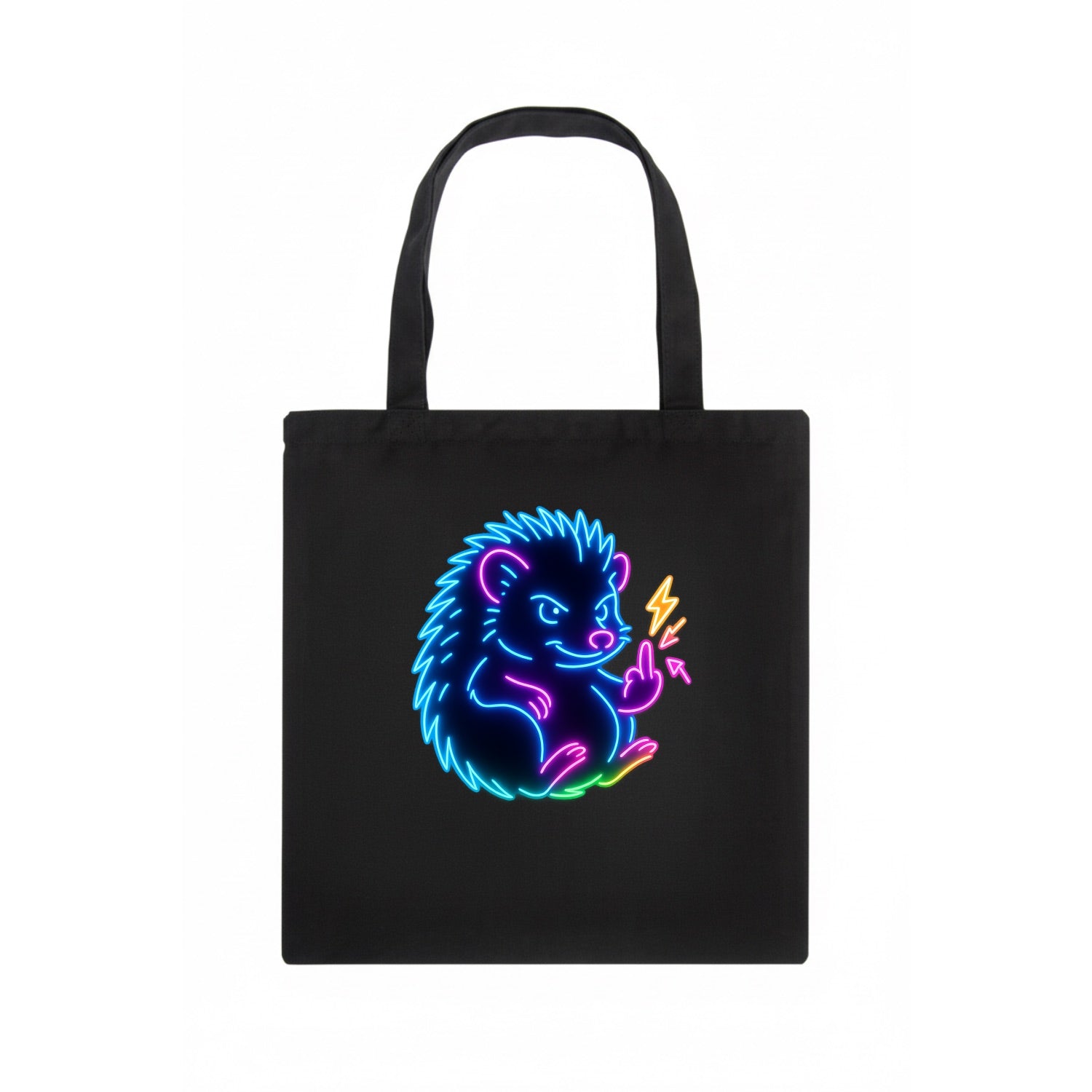 tiny hedgehog curled up slightly, one little paw raised flipping the bird - Tote Bag - dark