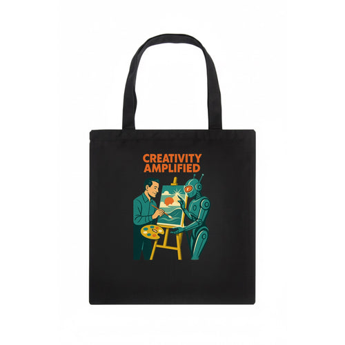 Artist and AI creating beautiful masterpiece together - Creativity Amplified - - Tote Bag