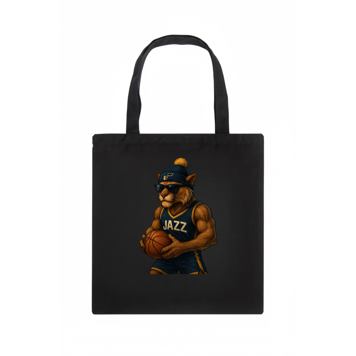 Utah Mountain Lion wearing Jazz navy and yellow beanie with music note and wayfarer - Tote Bag - dark