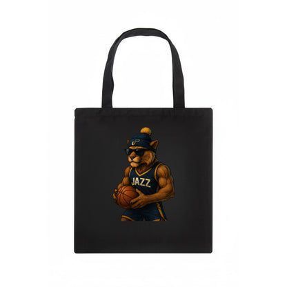 Utah Mountain Lion wearing Jazz navy and yellow beanie with music note and wayfarer - Tote Bag - dark