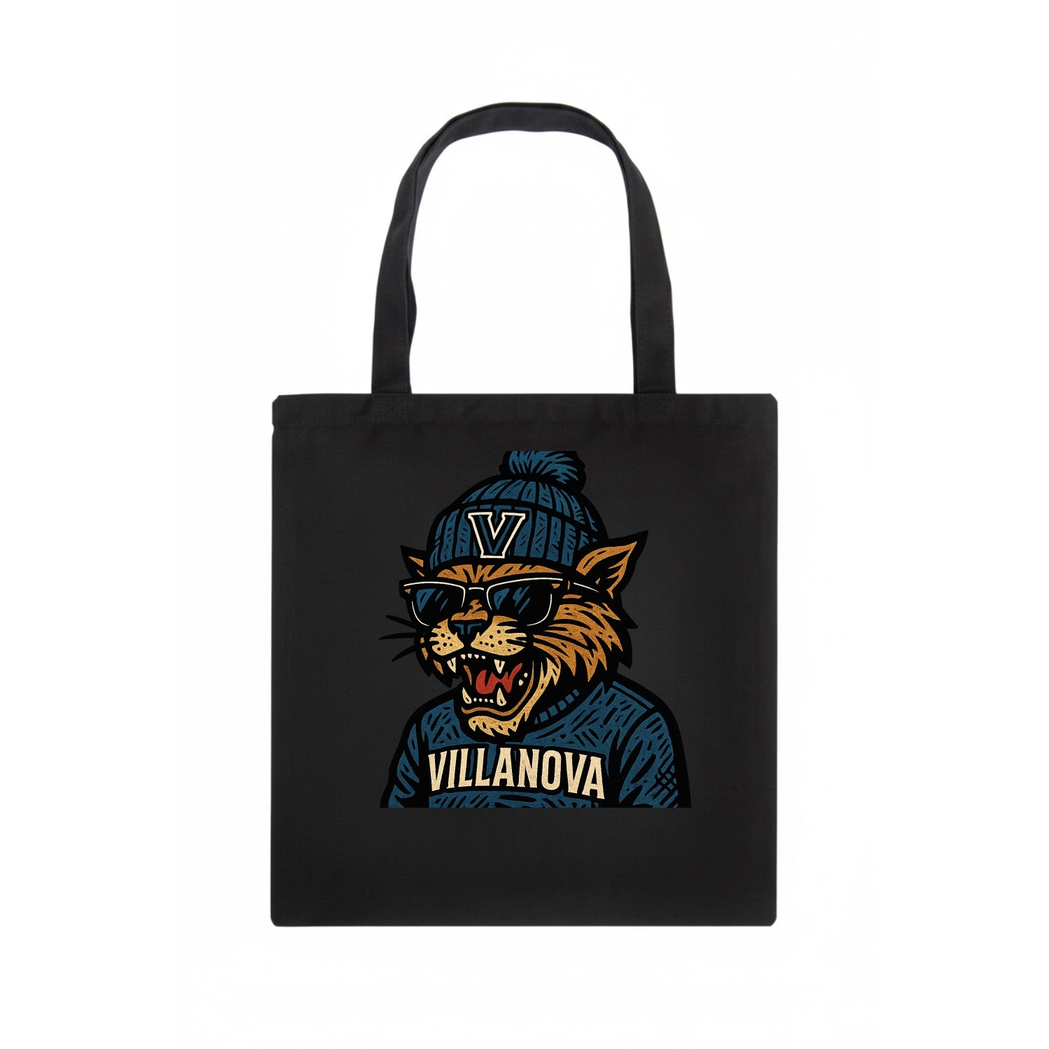 Villanova Wildcat wearing Villanova beanie with V patch - Tote Bag - dark