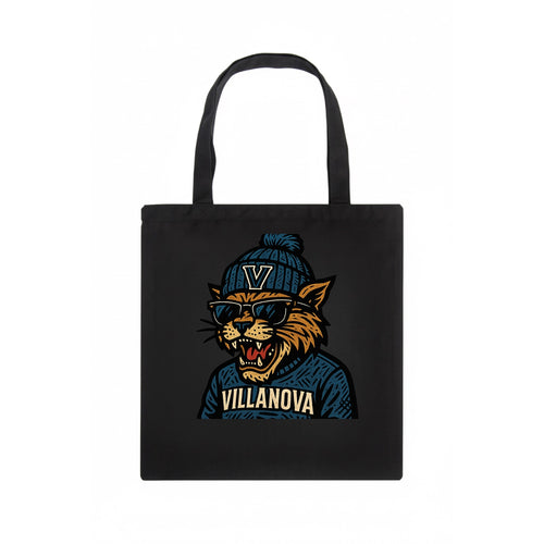 Villanova Wildcat wearing Villanova beanie with V patch - Tote Bag