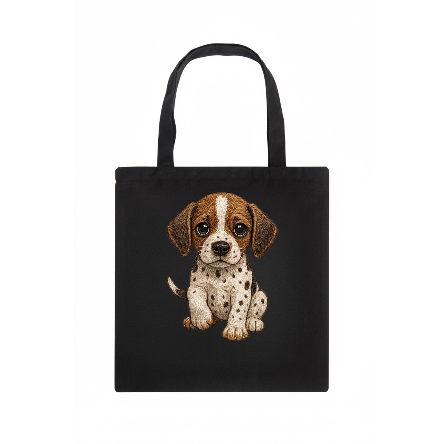 Baby Pointer Puppy - spotted coat, noble stance, alert eyes, front-facing, pointing baby - Tote Bag - dark
