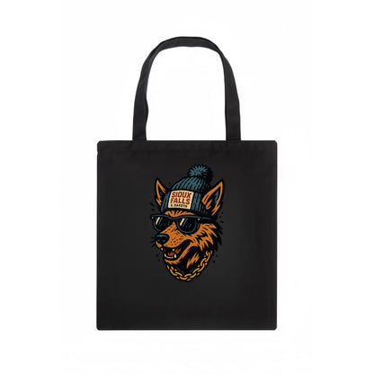 South Dakota Coyote wearing Sioux Falls beanie with pom pom and wayfarer sunglasses - Tote Bag - dark