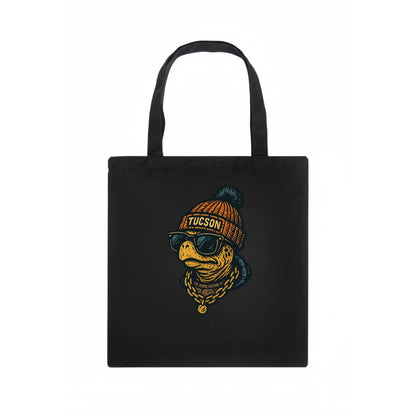 Tucson Desert Tortoise wearing Tucson beanie with pom pom and wayfarer sunglasses - Tote Bag - dark