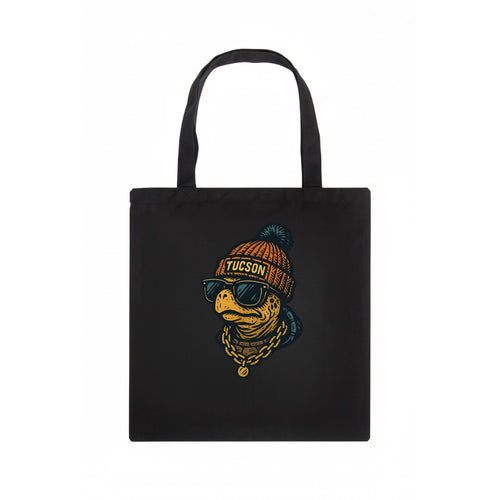 Tucson Desert Tortoise wearing Tucson beanie with pom pom and wayfarer sunglasses - Tote Bag