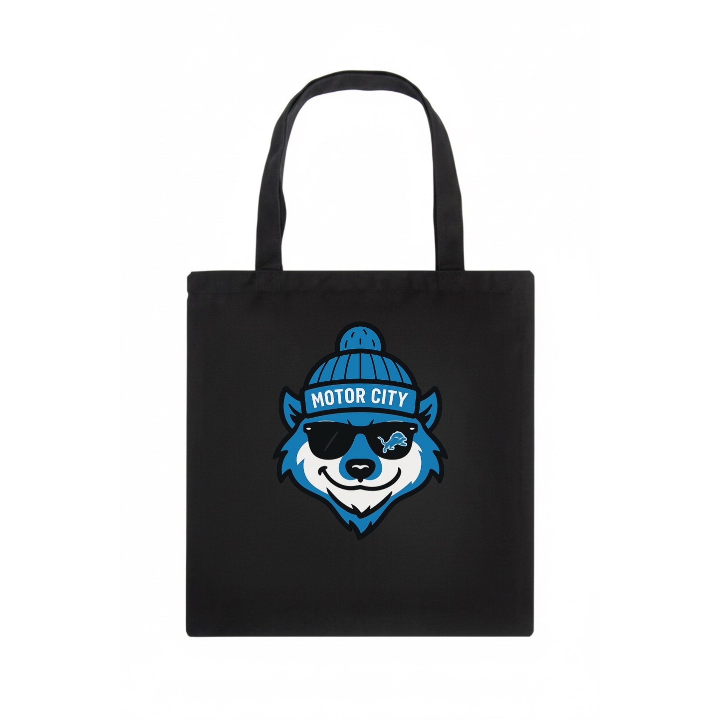 Motor City Wolverine wearing Lions beanie with gear patch and wayfarer sunglasses - Tote Bag - dark