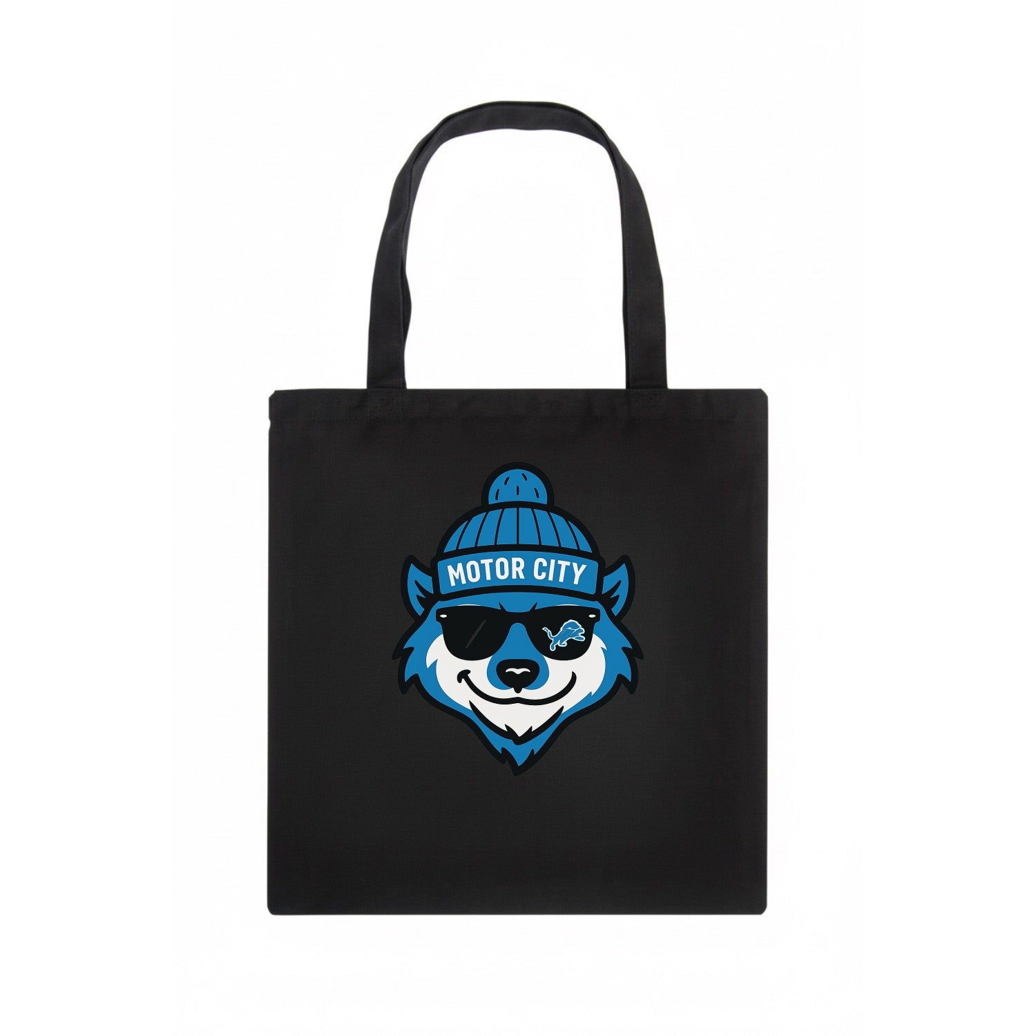 Motor City Wolverine wearing Lions beanie with gear patch and wayfarer sunglasses - Tote Bag - dark