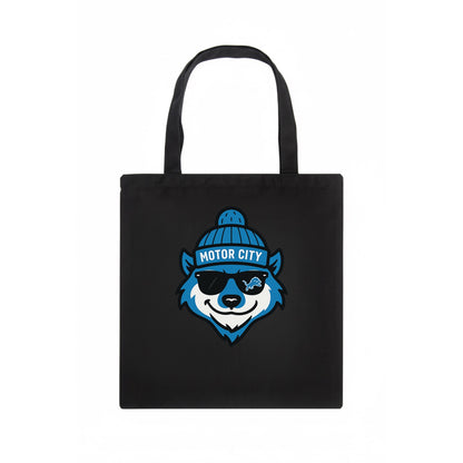Motor City Wolverine wearing Lions beanie with gear patch and wayfarer sunglasses - Tote Bag - dark