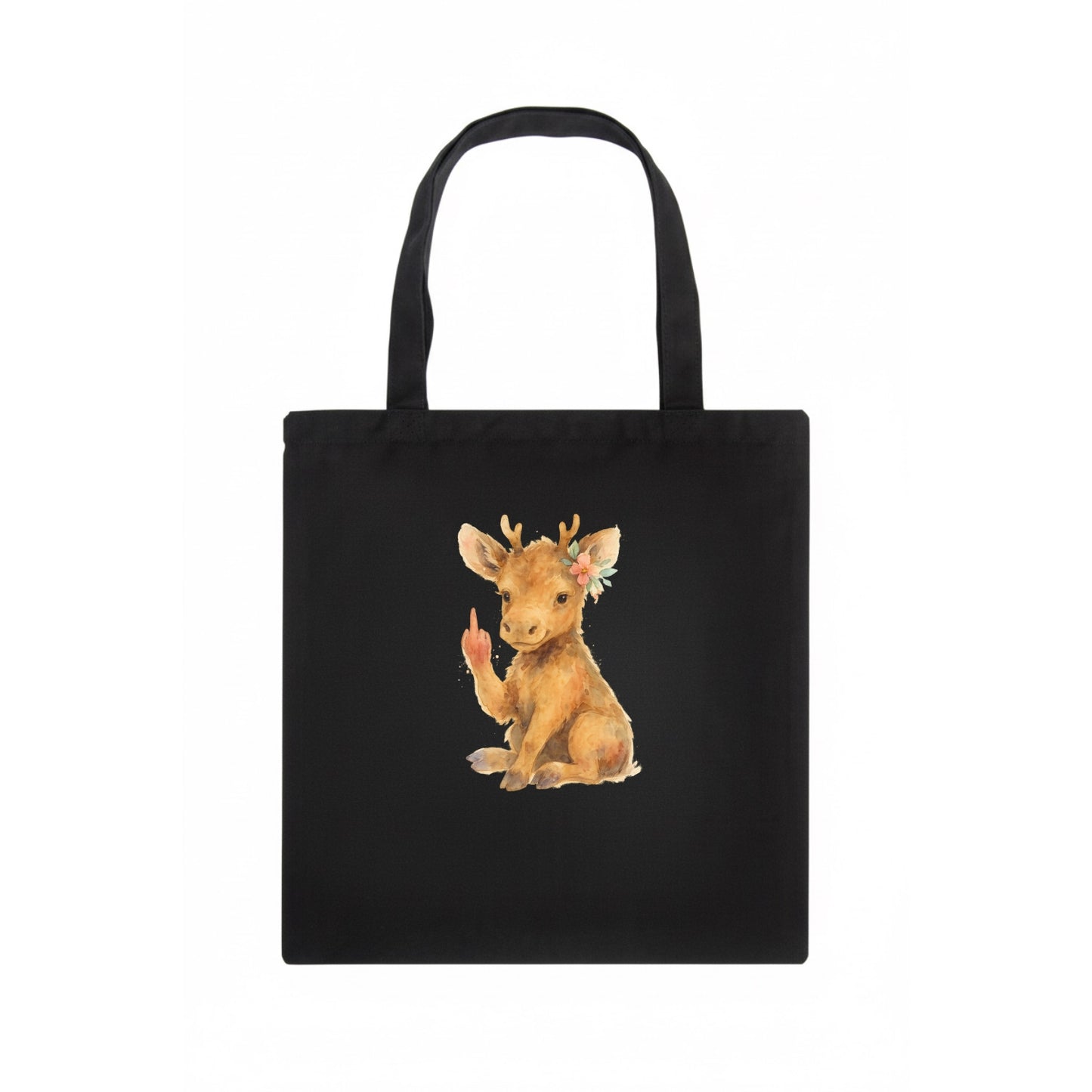 baby moose with adorable tiny antlers, one hoof raised in attitude - Tote Bag - dark