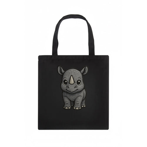 Baby Rhino - gray armor skin, tiny horn nub, round eyes, front-facing, tank baby - Tote Bag
