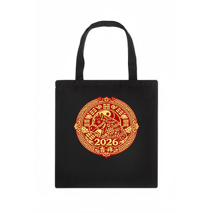 LUCKY HORSE MEDALLION | Circular medallion with horse profile | Intricate Chinese - Tote Bag - dark