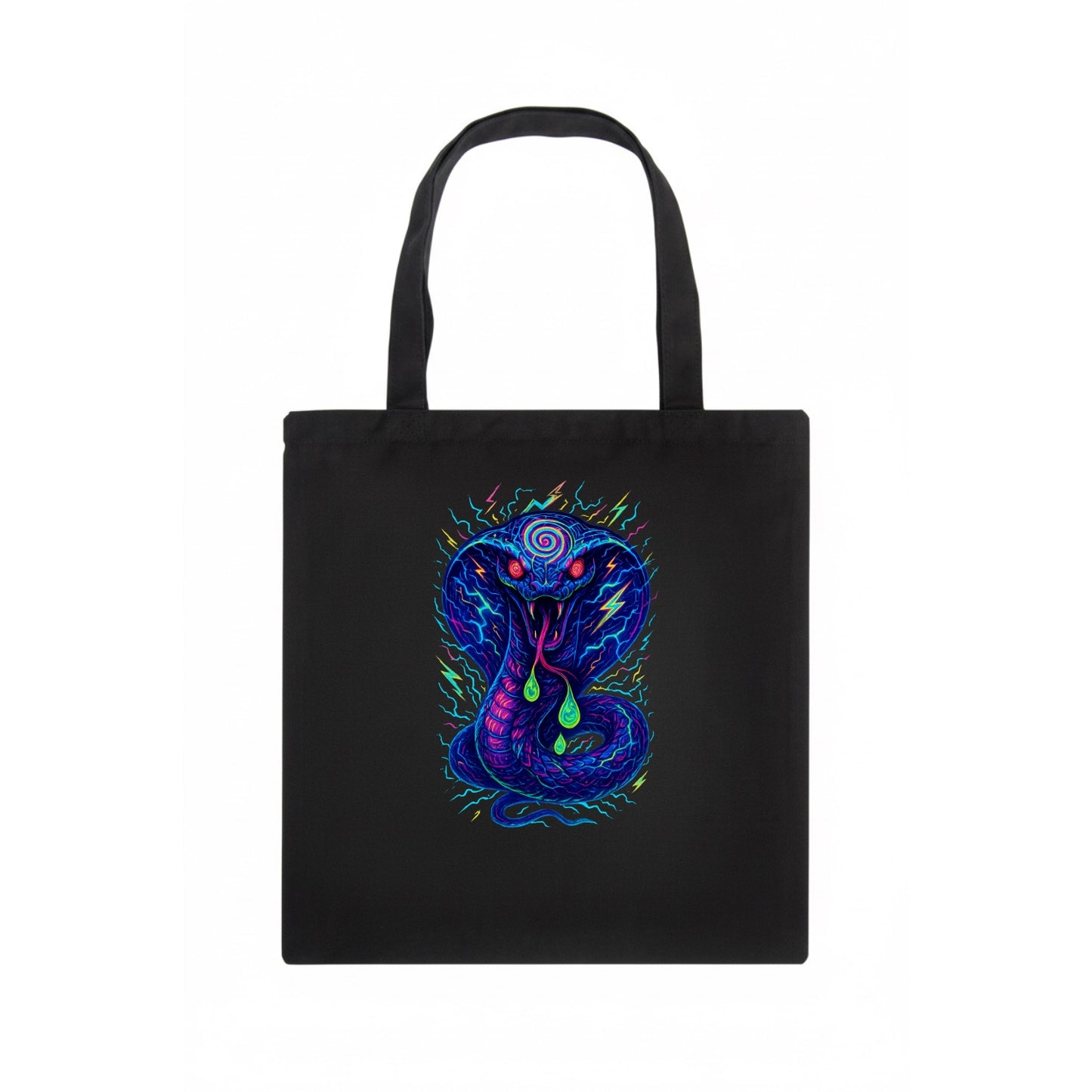 Mesmerizing cobra with hypnotic spiral patterns in the hood, scales that shimmer with - Tote Bag - dark