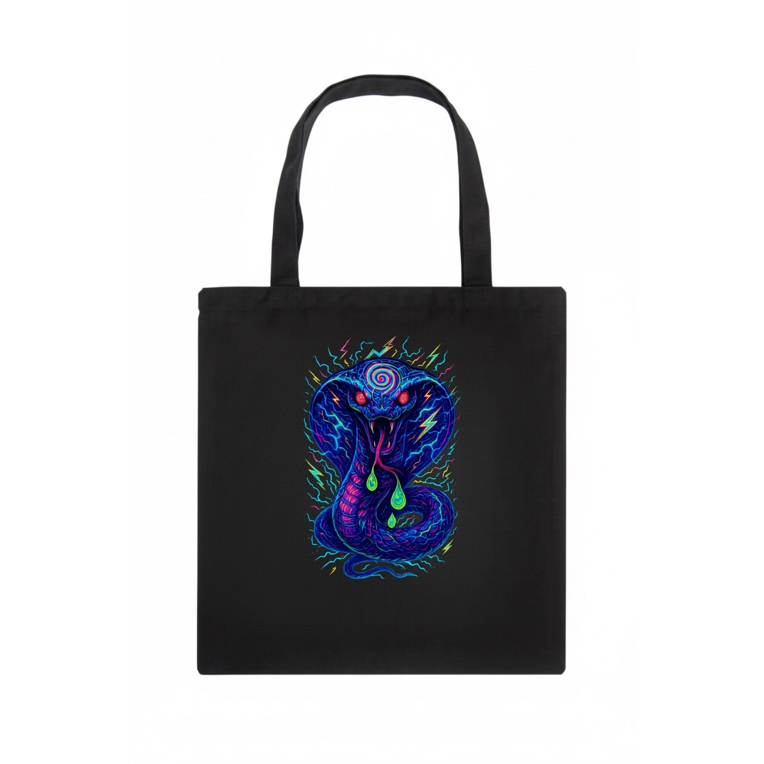Mesmerizing cobra with hypnotic spiral patterns in the hood, scales that shimmer with - Tote Bag - dark