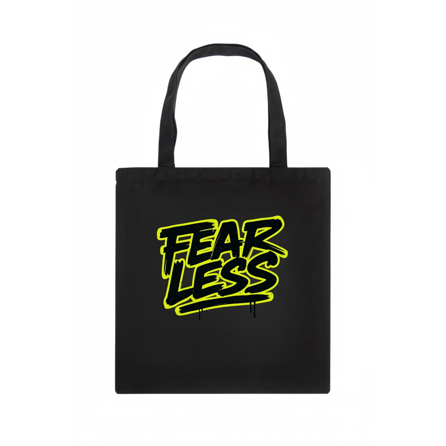 Bold typography design - "FEARLESS" - courage, bravery, facing challenges head on - Tote Bag - dark