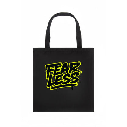 Bold typography design - "FEARLESS" - courage, bravery, facing challenges head on - Tote Bag - dark