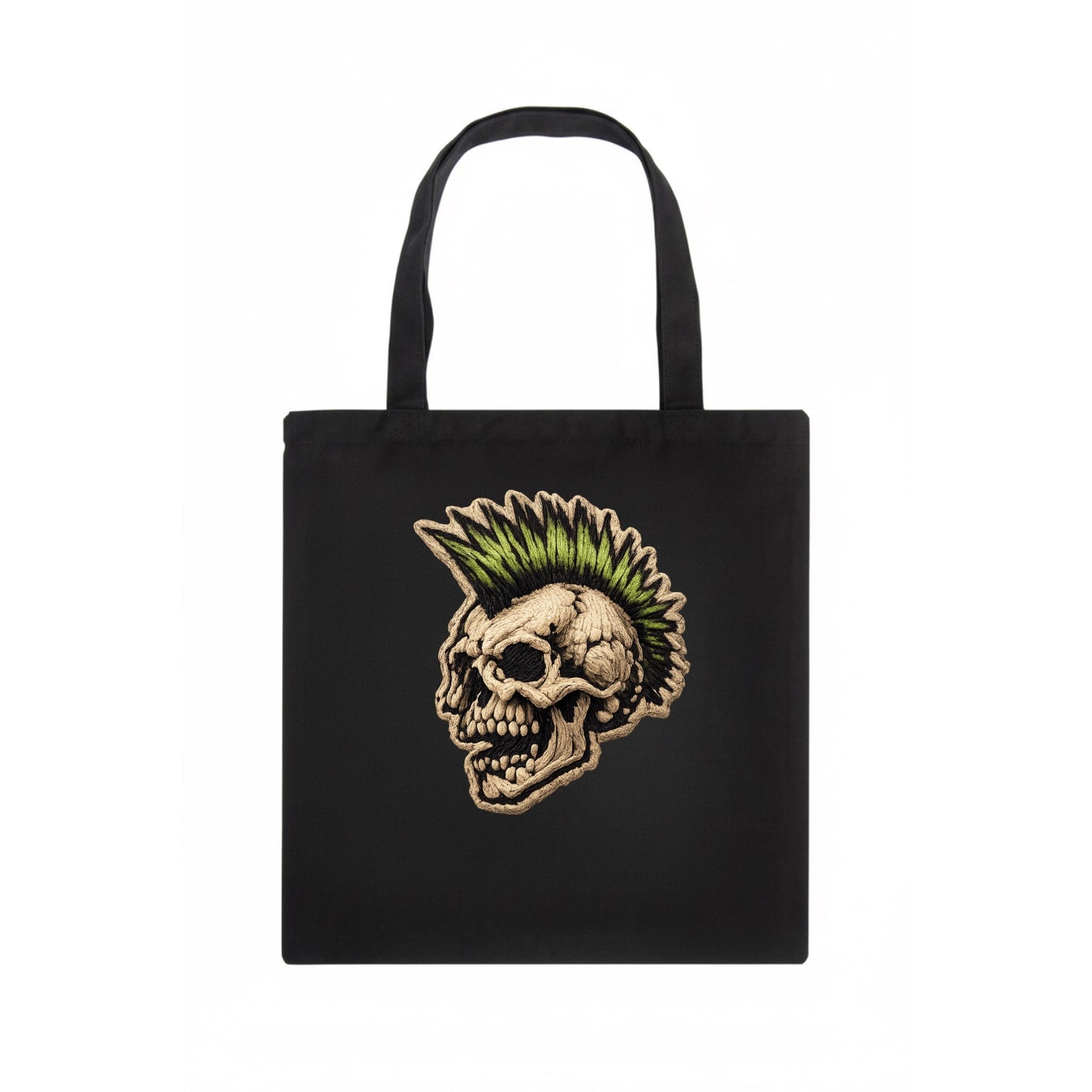 MOHAWK SKULL - punk skull with mohawk in neon green and black , punk rock - Tote Bag - dark