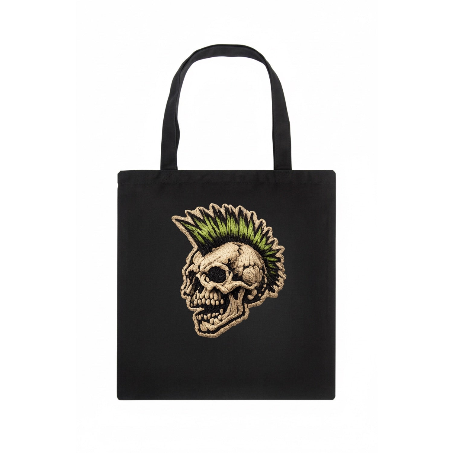 MOHAWK SKULL - punk skull with mohawk in neon green and black , punk rock - Tote Bag - dark
