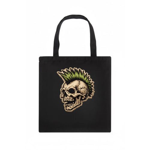 MOHAWK SKULL - punk skull with mohawk in neon green and black , punk rock - Tote Bag