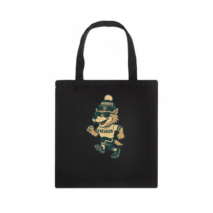 Nevada Wolf wearing Raiders beanie with outlaw patch and wayfarer sunglasses - Tote Bag - dark