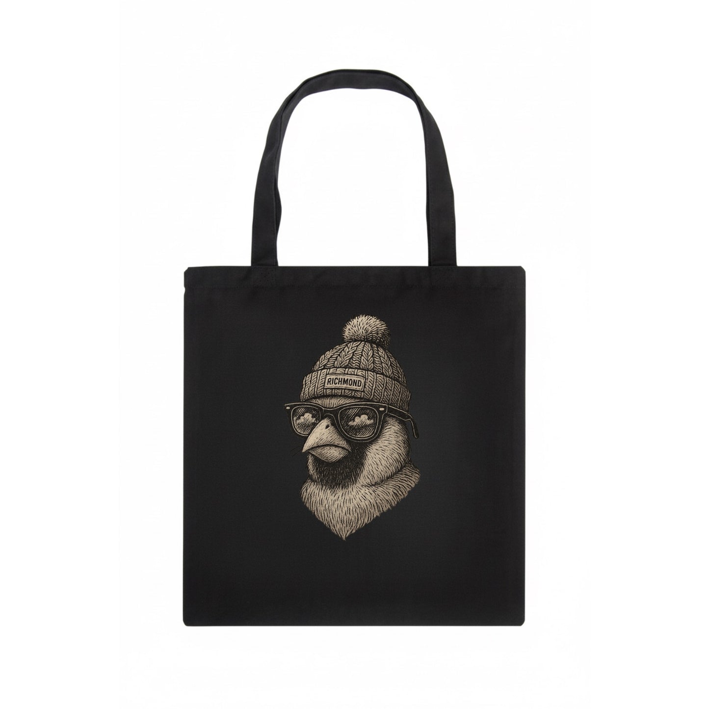 Virginia Cardinal wearing Richmond beanie with pom pom and wayfarer sunglasses - Tote Bag - dark