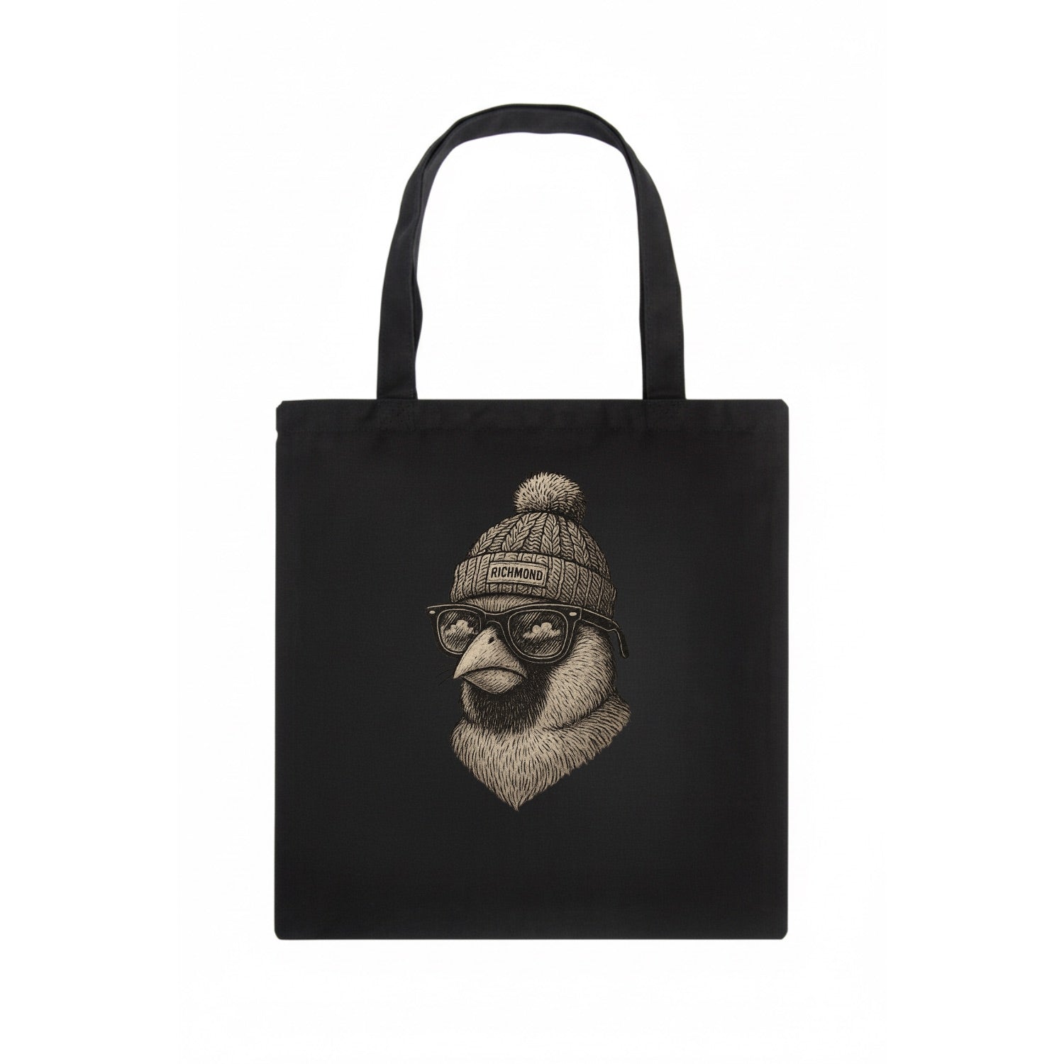Virginia Cardinal wearing Richmond beanie with pom pom and wayfarer sunglasses - Tote Bag - dark