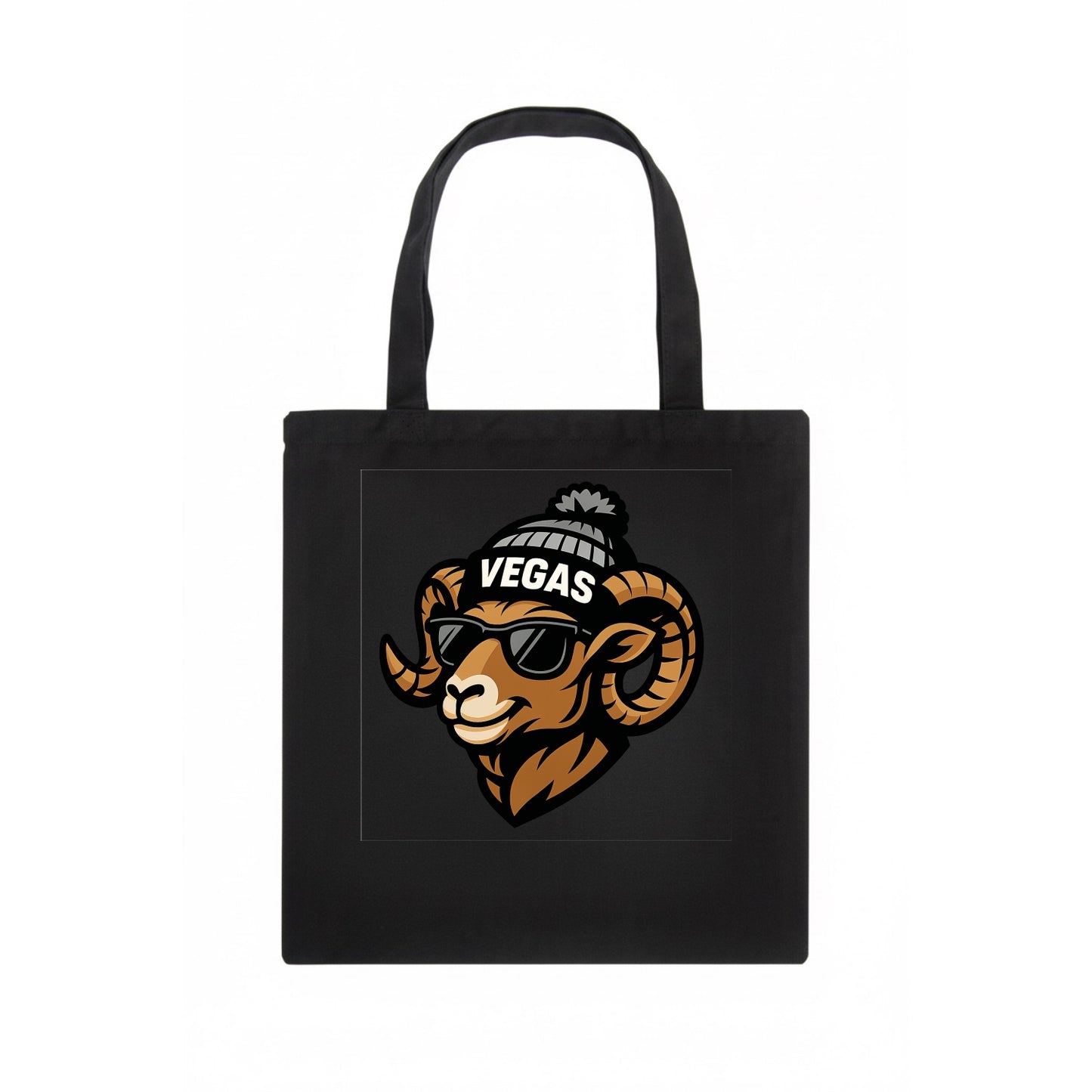 Vegas Desert Bighorn wearing Raiders silver and black beanie with pom pom and wayfarer - Tote Bag - dark