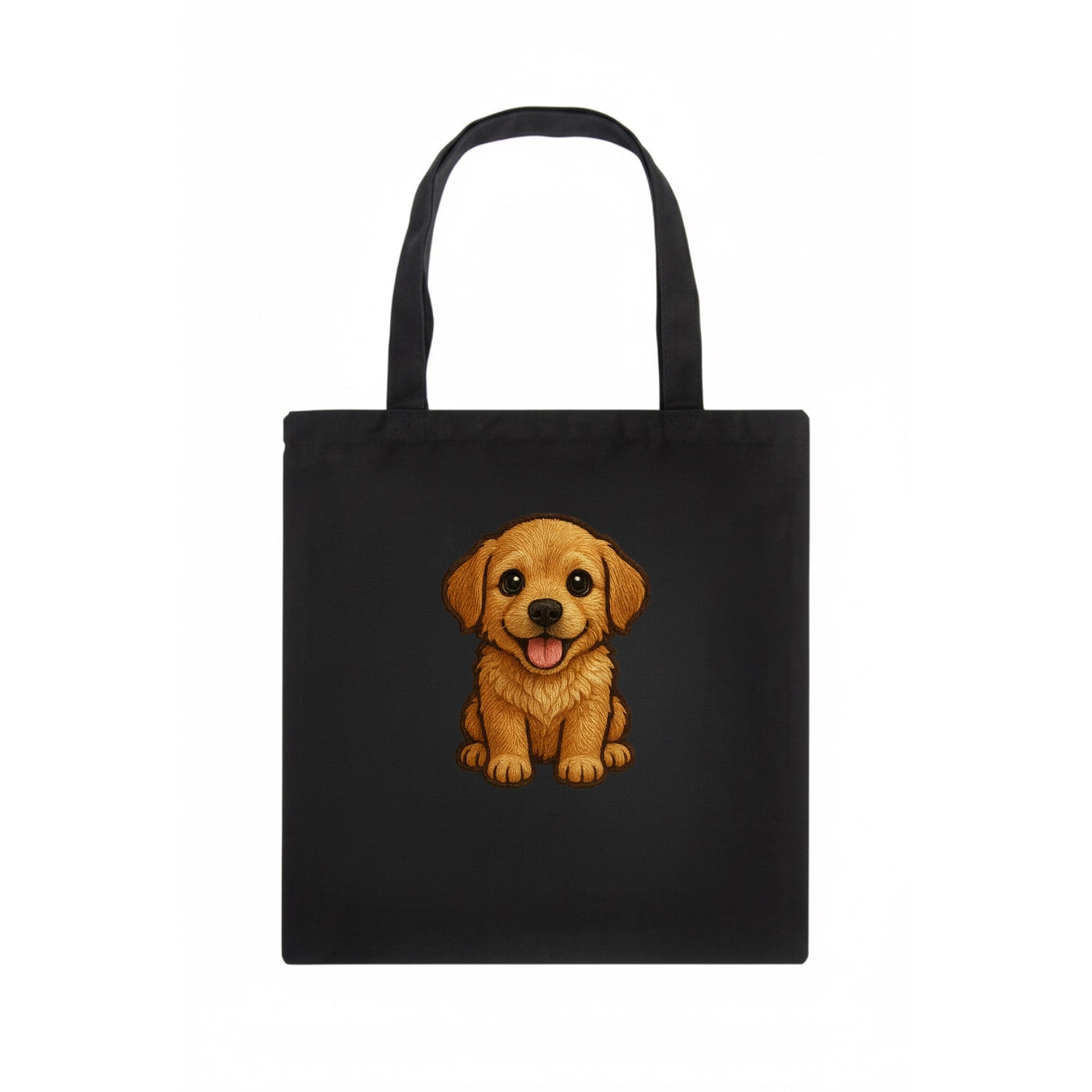 Baby Golden Retriever Puppy - fluffy golden fur, big brown eyes, pink tongue, floppy - Tote Bag - dark