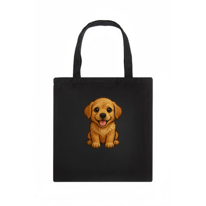 Baby Golden Retriever Puppy - fluffy golden fur, big brown eyes, pink tongue, floppy - Tote Bag - dark