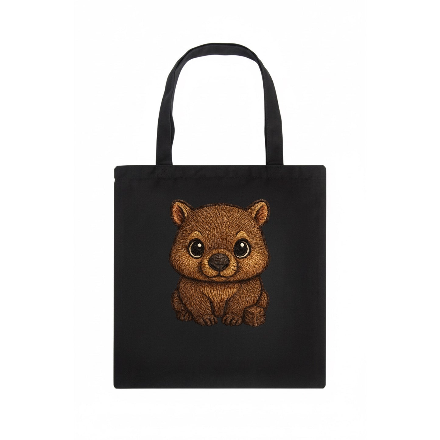 Baby Wombat - brown fur, square nose, small ears, dark eyes, front-facing, cube poop baby - Tote Bag - dark