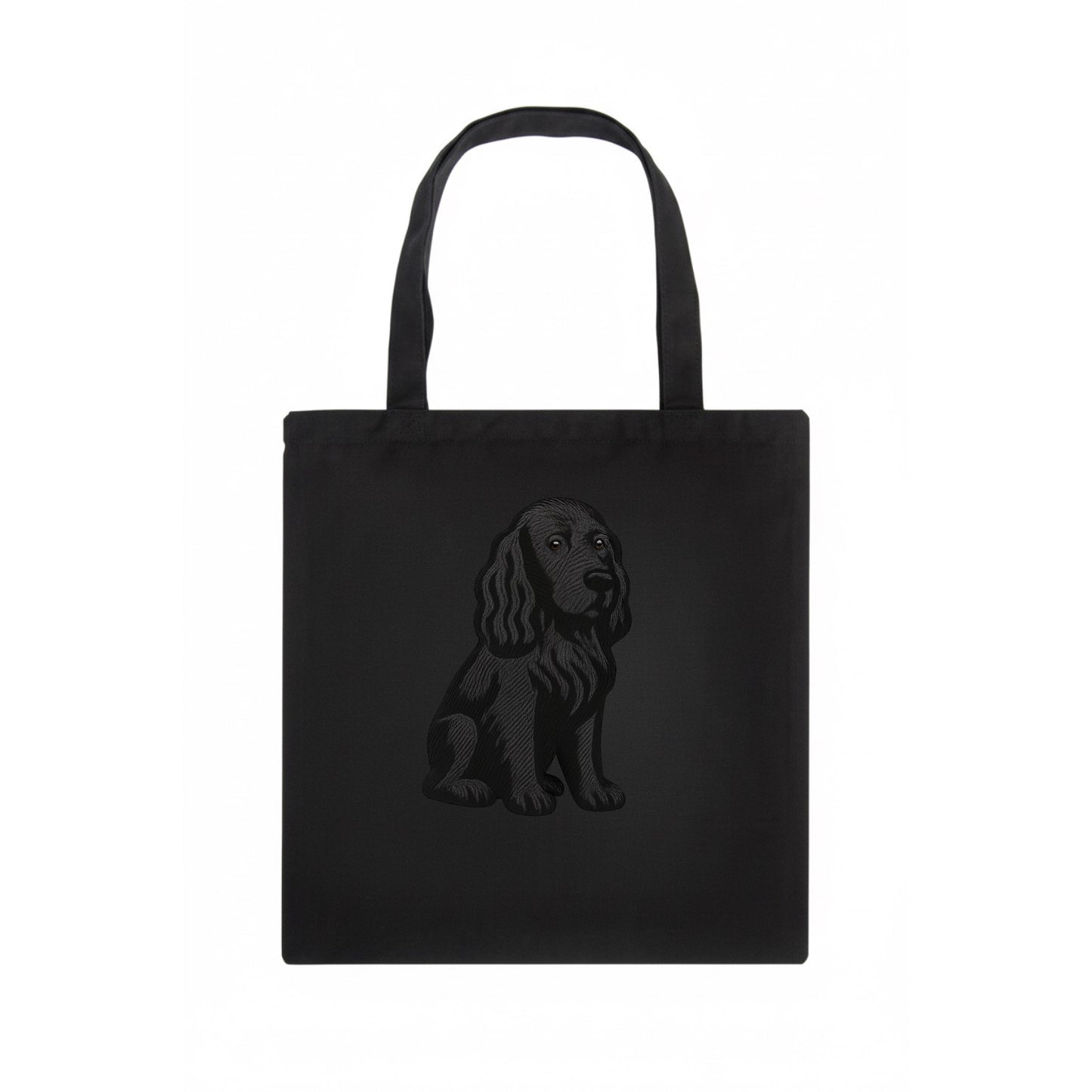 Field Spaniel - Black silky coat embroidered pose - Tote Bag - dark