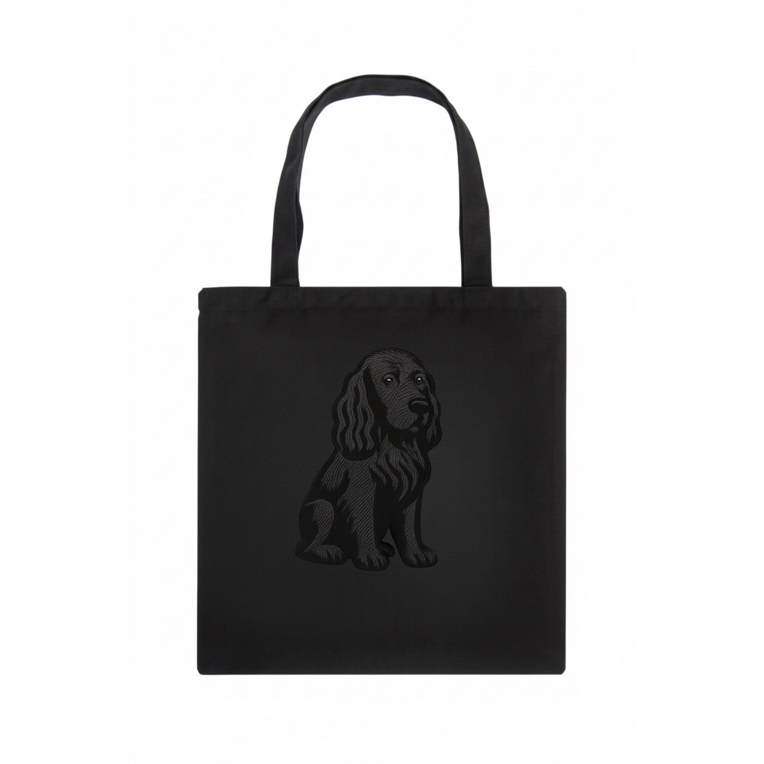 Field Spaniel - Black silky coat embroidered pose - Tote Bag - dark