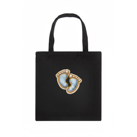 BABY FOOTPRINTS - tiny feet in pink or blue , newborn - Tote Bag - dark
