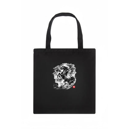 THUNDER HORSE | Storm horse with lightning elements | Dramatic storm clouds background | - Tote Bag - dark