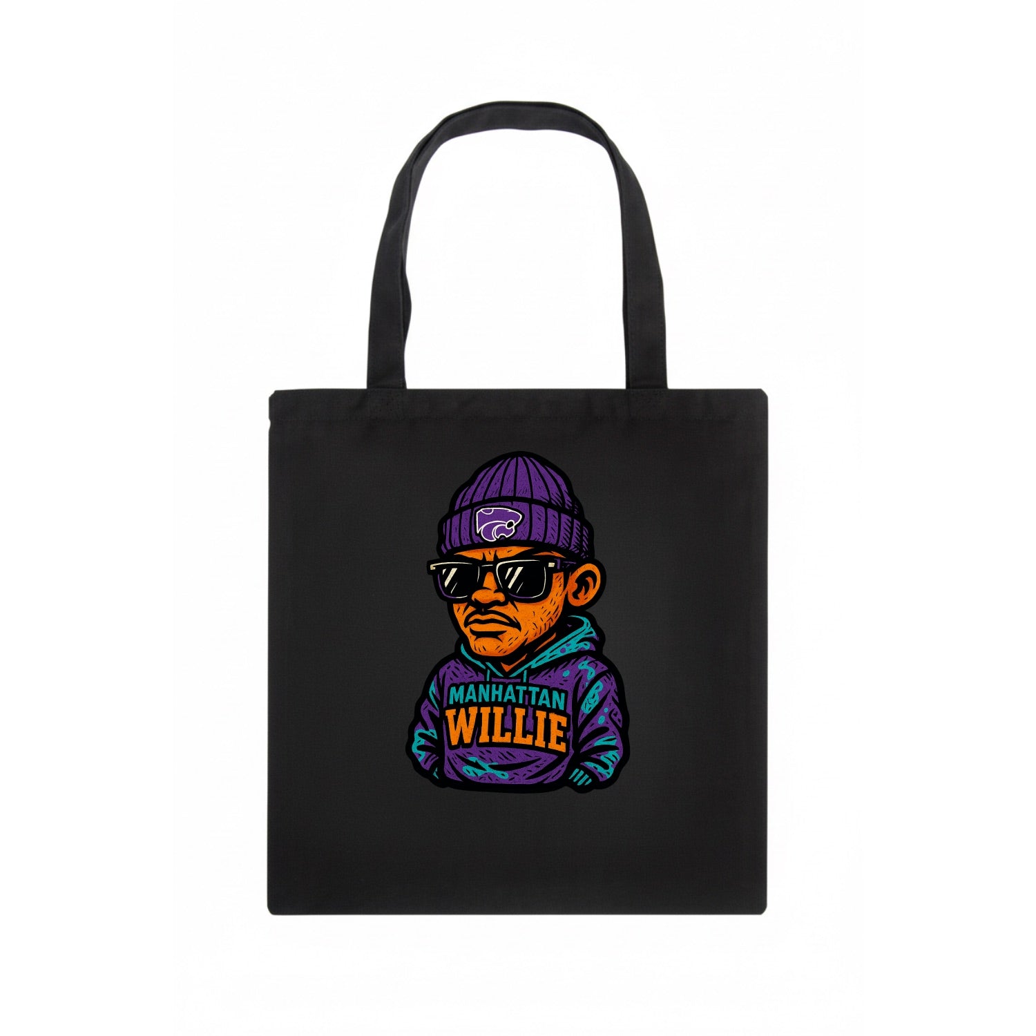 Manhattan Willie wearing Kansas State beanie with powercat patch - Tote Bag - dark