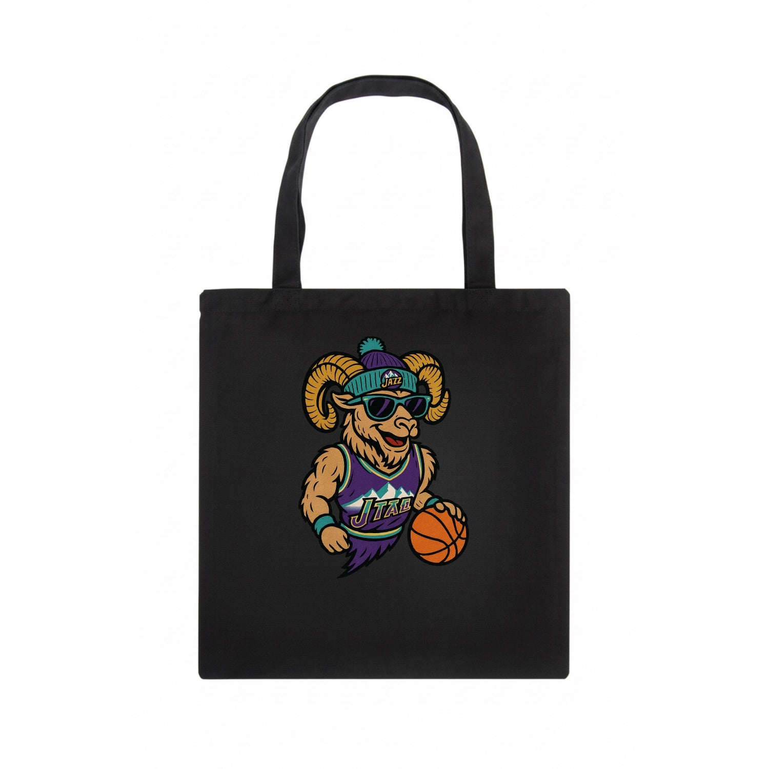 Utah Bighorn wearing Jazz beanie with mountain melody patch and wayfarer sunglasses - Tote Bag - dark