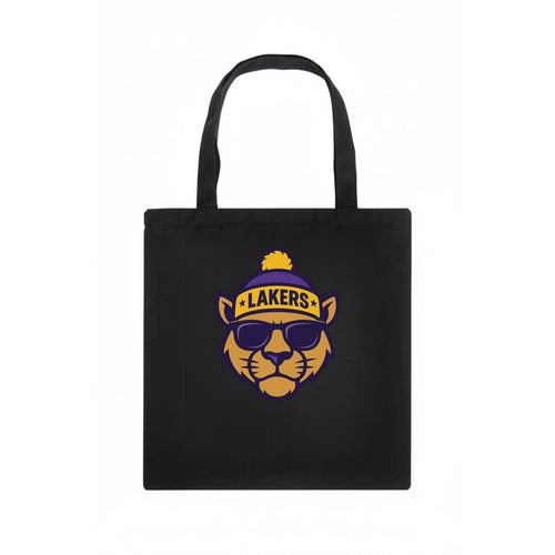 LA Mountain Lion wearing Lakers purple and gold beanie with championship stars and - Tote Bag