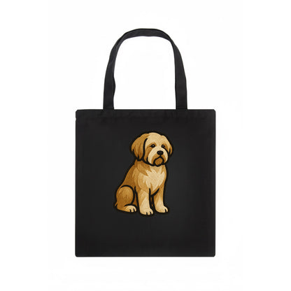 Tibetan Terrier - Gold and white embroidered sitting pose - Tote Bag - dark